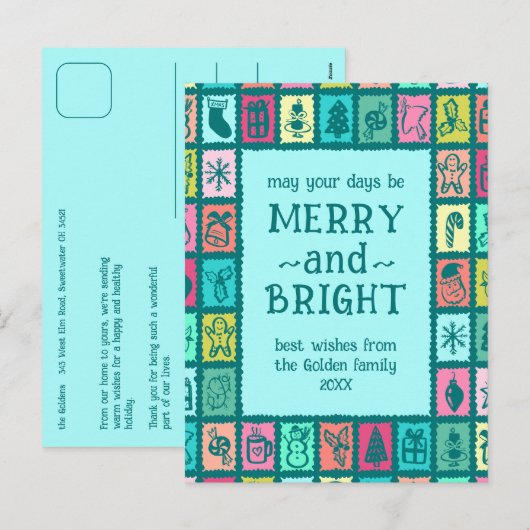 Whimsical Kerst Grid Schattig Aangepast Feestdagenkaart (Voorkant / Achterkant)