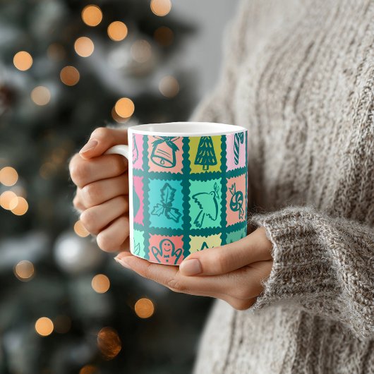 Whimsical Kerst Grid Schattig Helder Vakantie Koffiemok