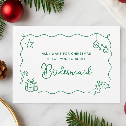Whimsical Kerst Hand Getekend Bruidsmeisje Voorste Kaart