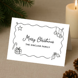 Whimsical Kerst Hand Getekende Krabbel Minimalisti Feestdagen Kaart