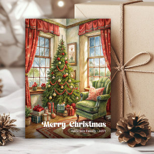 Whimsical Kerst interieur kaart rustische feestdag