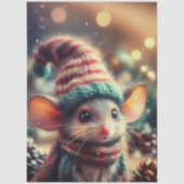 Whimsical Kerst Muis in Festieve Hoed Decoupage Tissuepapier (Voorkant)