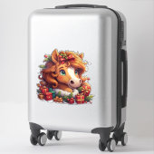 Whimsical Kerst Paard Portret Sticker (Koffer)