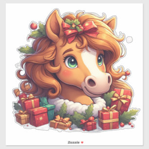 Whimsical Kerst Paard Portret Sticker