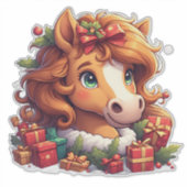 Whimsical Kerst Paard Portret Sticker (Voorkant)
