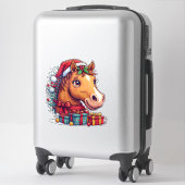 Whimsical Kerst Paard Portret Sticker (Koffer)