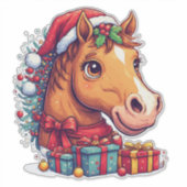 Whimsical Kerst Paard Portret Sticker (Voorkant)