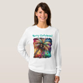 Whimsical Kerst Palm Tropische Strand T-shirt (Voorkant volledig)