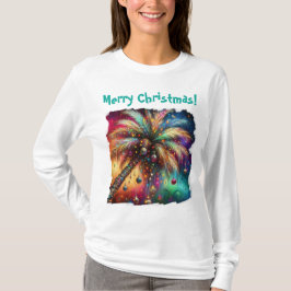 Whimsical Kerst Palm Tropische Strand T-shirt