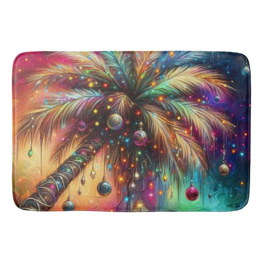 Whimsical Kerst Palmboom Tropisch Strand Levendig Badmat (Voorkant)