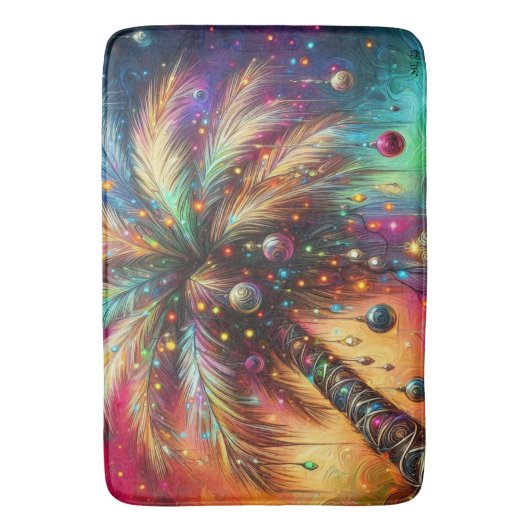 Whimsical Kerst Palmboom Tropisch Strand Levendig Badmat (Voorkant Verticaal)