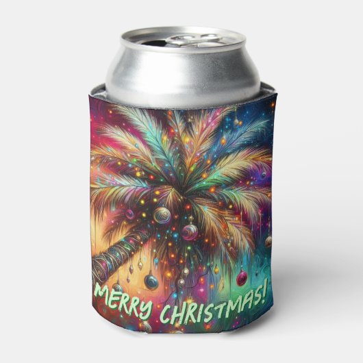 Whimsical Kerst Palmboom Tropisch Strand Levendig Blikjeskoeler (Blikje Voorkant)