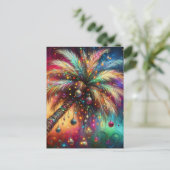Whimsical Kerst Palmboom Tropisch Strand Levendig Briefkaart (Staand voorkant)