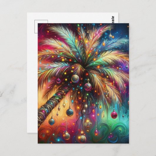 Whimsical Kerst Palmboom Tropisch Strand Levendig Briefkaart (Voorkant / Achterkant)