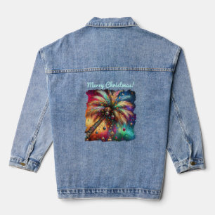 Whimsical Kerst Palmboom Tropisch Strand Levendig Denim Jacket