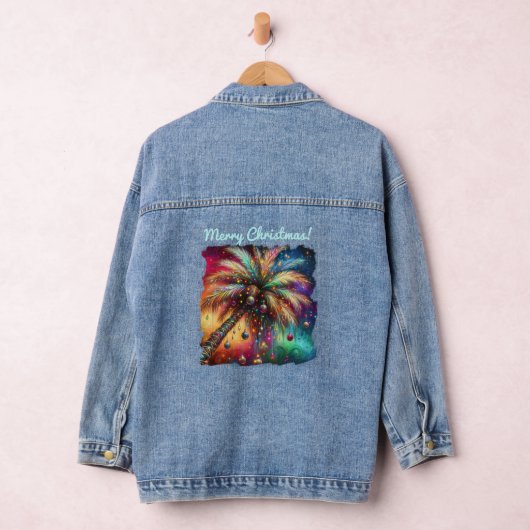 Whimsical Kerst Palmboom Tropisch Strand Levendig Denim Jacket (Hangar)