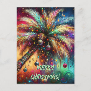 Whimsical Kerst Palmboom Tropisch Strand Levendig Feestdagenkaart