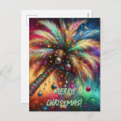 Whimsical Kerst Palmboom Tropisch Strand Levendig Feestdagenkaart (Voorkant / Achterkant)