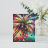 Whimsical Kerst Palmboom Tropisch Strand Levendig Feestdagenkaart (Staand voorkant)
