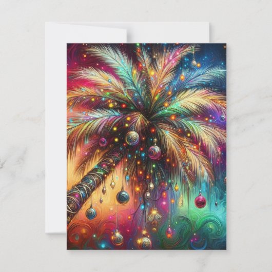 Whimsical Kerst Palmboom Tropisch Strand Levendig Feestdagenkaart (Voorkant)