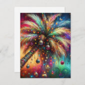 Whimsical Kerst Palmboom Tropisch Strand Levendig Feestdagenkaart (Voorkant / Achterkant)