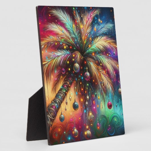 Whimsical Kerst Palmboom Tropisch Strand Levendig Fotoplaat (Zijkant)