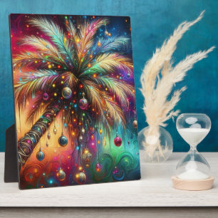 Whimsical Kerst Palmboom Tropisch Strand Levendig Fotoplaat