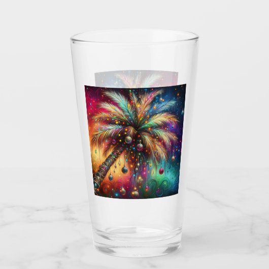 Whimsical Kerst Palmboom Tropisch Strand Levendig Glas (Voorkant)