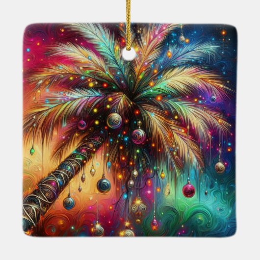 Whimsical Kerst Palmboom Tropisch Strand Levendig Keramisch Ornament (Achterkant)