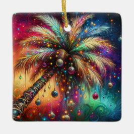 Whimsical Kerst Palmboom Tropisch Strand Levendig Keramisch Ornament