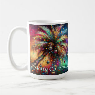 Whimsical Kerst Palmboom Tropisch Strand Levendig Koffiemok
