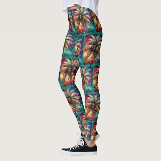 Whimsical Kerst Palmboom Tropisch Strand Levendig Leggings (Links)