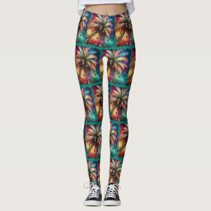 Whimsical Kerst Palmboom Tropisch Strand Levendig Leggings