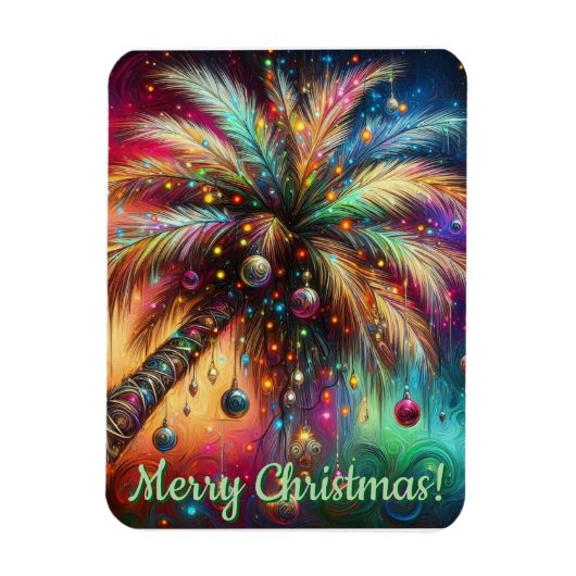 Whimsical Kerst Palmboom Tropisch Strand Levendig Magneet (Verticaal)