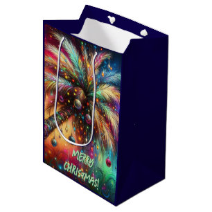 Whimsical Kerst Palmboom Tropisch Strand Levendig Medium Cadeauzakje