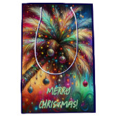 Whimsical Kerst Palmboom Tropisch Strand Levendig Medium Cadeauzakje (Voorkant)