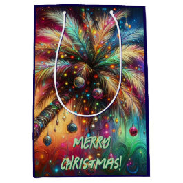 Whimsical Kerst Palmboom Tropisch Strand Levendig Medium Cadeauzakje