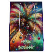 Whimsical Kerst Palmboom Tropisch Strand Levendig Medium Cadeauzakje (Achterkant)