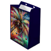 Whimsical Kerst Palmboom Tropisch Strand Levendig Medium Cadeauzakje (Achterkant Gekanteld)