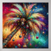 Whimsical Kerst Palmboom Tropisch Strand Levendig Poster (Voorkant)