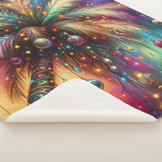 Whimsical Kerst Palmboom Tropisch Strand Levendig Sherpa Deken (3/4)