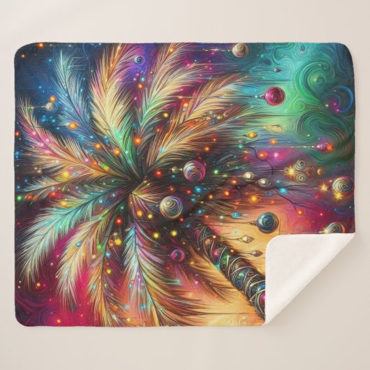 Whimsical Kerst Palmboom Tropisch Strand Levendig Sherpa Deken (Voorkant (horizontaal))