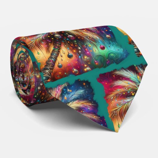 Whimsical Kerst Palmboom Tropisch Strand Levendig Stropdas (Opgerold)