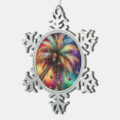 Whimsical Kerst Palmboom Tropisch Strand Levendig Tin Sneeuwvlok Ornament (Rechts)