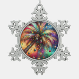 Whimsical Kerst Palmboom Tropisch Strand Levendig Tin Sneeuwvlok Ornament