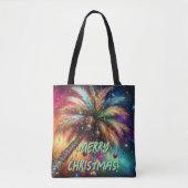 Whimsical Kerst Palmboom Tropisch Strand Levendig Tote Bag (Voorkant)