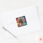 Whimsical Kerst Palmboom Tropisch Strand Levendig Vierkante Sticker (Envelop)