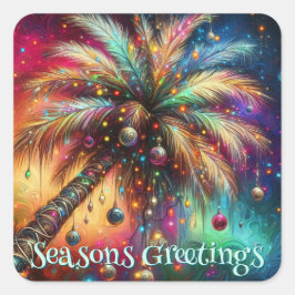 Whimsical Kerst Palmboom Tropisch Strand Levendig Vierkante Sticker