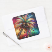 Whimsical Kerst Palmboom Tropisch Strand Levendig Vierkante Sticker (Envelop)