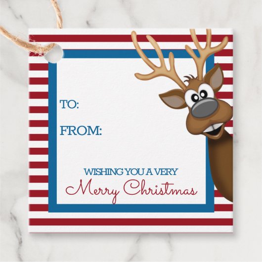 Whimsical Kerst Reindeer Cadeautag Bedankjes Labels (Voorkant)